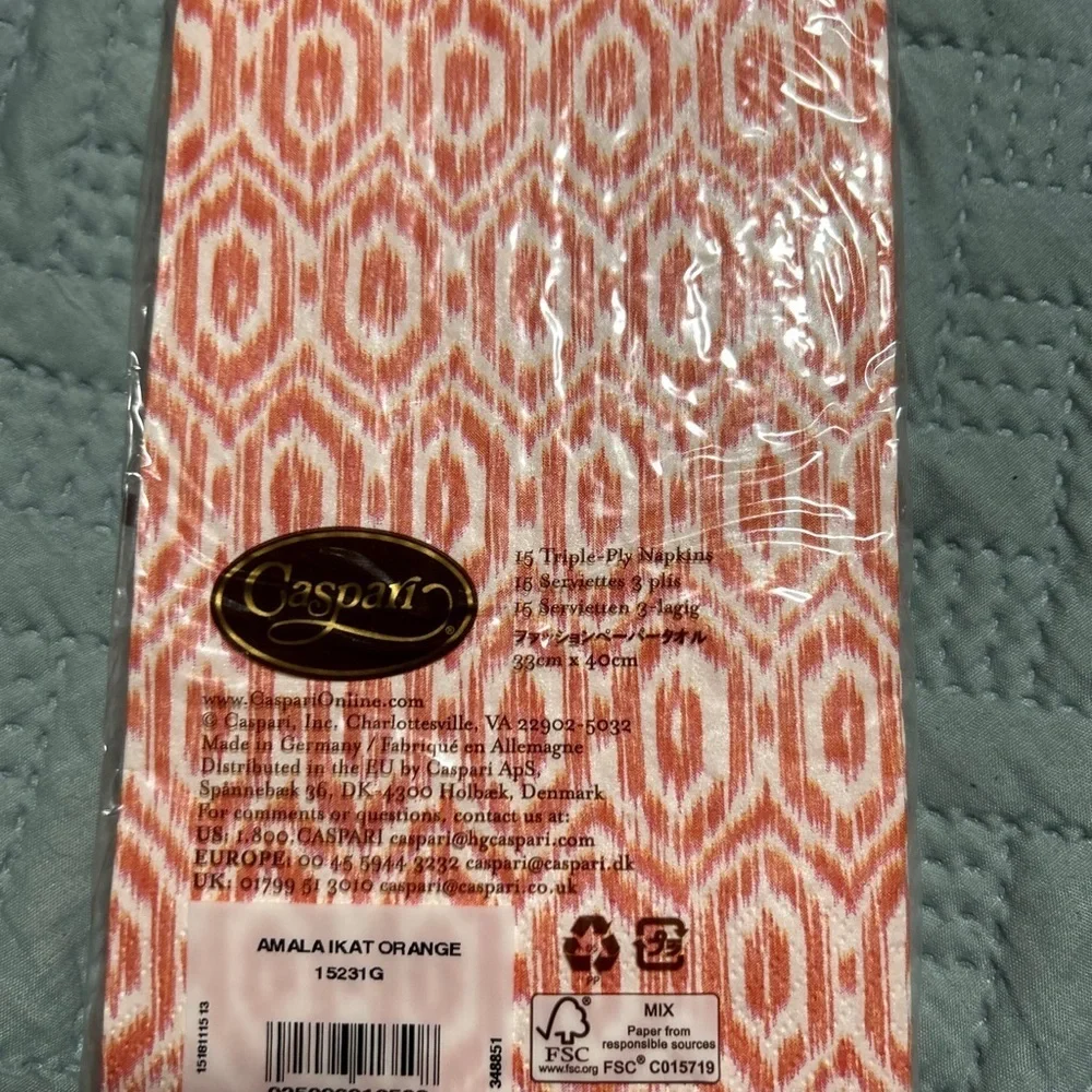 Caspari Amala Ikat Orange 15 Triple Ply Napkin 33cmx40